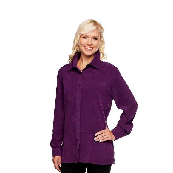 Denim & Co Womens 3X Stretch Faux Suede Button Front Big Shirt Blue Iris NWT - Picture 2 of 4
